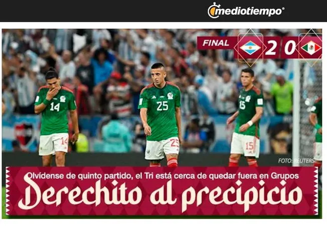 Mediotiempo de México tras victoria de Argentina.   
