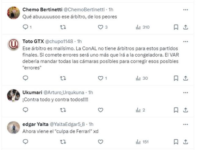 Los comentarios indignados de los hinchas de Universitario.   