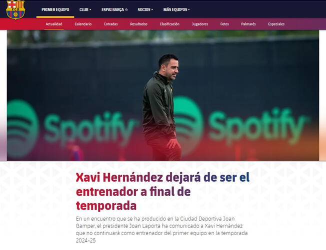 Barcelona anuncia salida de Xavi.   