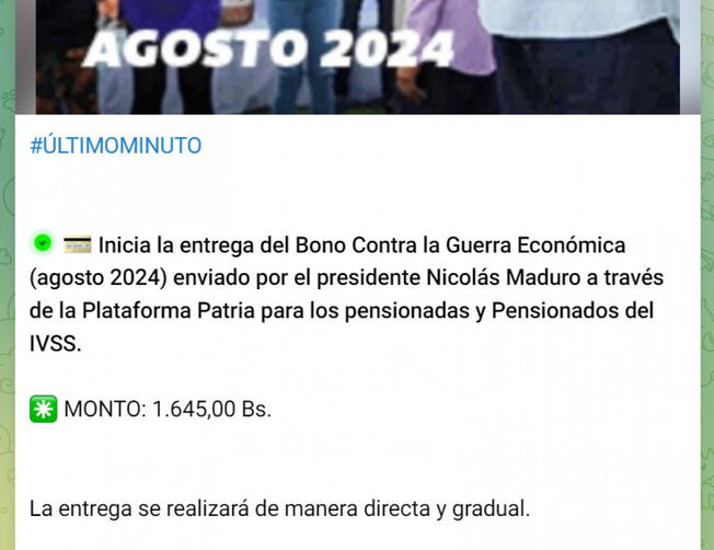 El gobierno venezolano otorga este subsidio monetario a diversos sectores de la población, incluidos trabajadores, jubilados y pensionados. Imagen: Canal Patria Digital. 