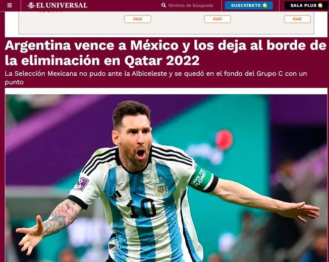 El Universal de México y su portada tras victoria de Argentina.   