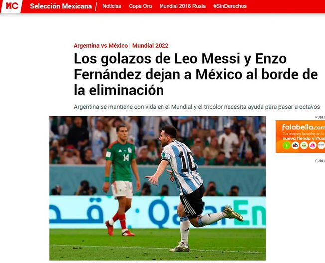 Marca Claro y su portada tras caída de México ante Argentina.   