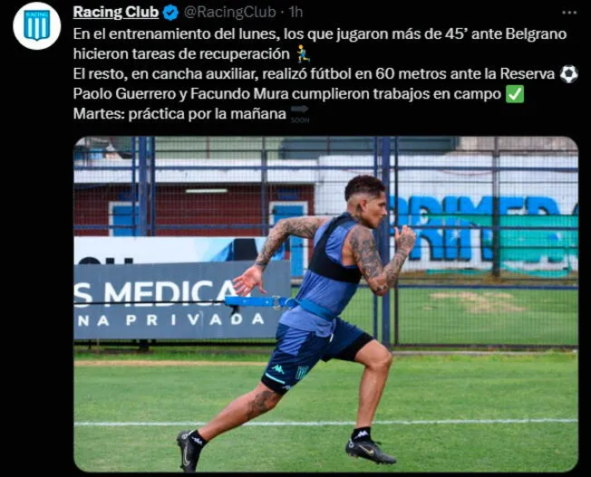 Paolo Guerrero se pone a 'punto' en entrenamientos de Racing Club | Liga  Profesiona Argentina