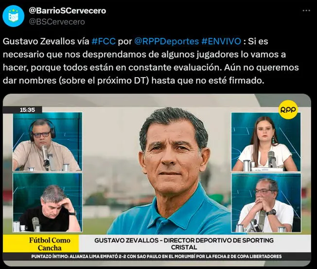 Gustavo Zevallos anunció medidas radicales en Sporting Cristal. Foto: Captura   