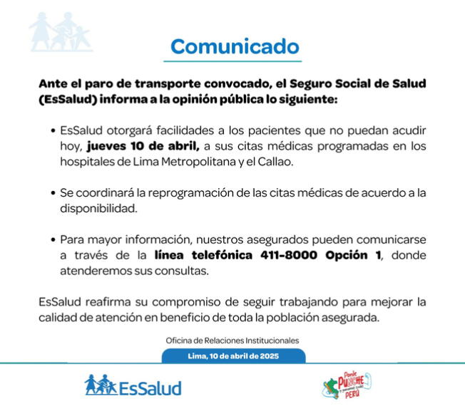 EsSalud anuncia medidas ante el paro | Foto: EsSalud   