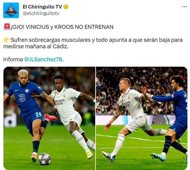 Prensa española informa la baja de Vinicius y Kroos.   