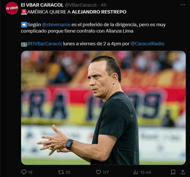 Alejandro Restrepo interesa en Colombia (Foto: Twitter - X)   