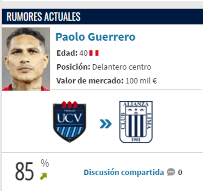 Transfermarkt habló sobre las posibilidades de Paolo Guerrero para ir a Alianza Lima   