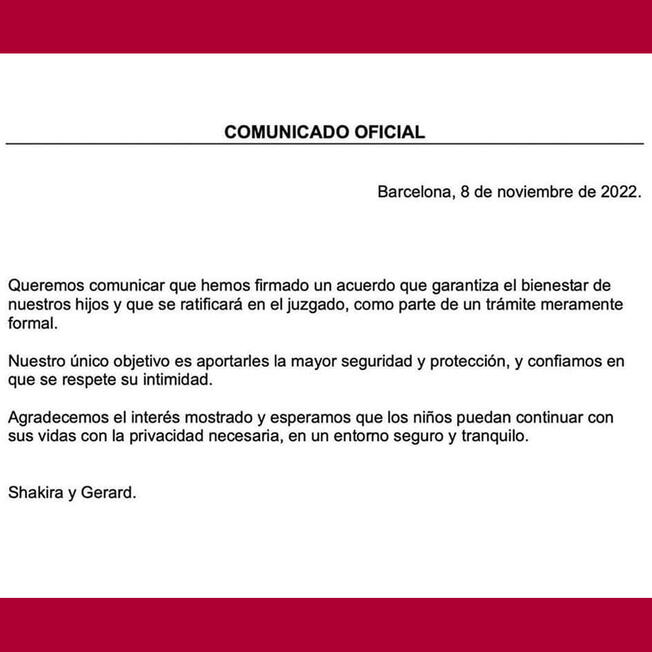 Comunicado de Shakira y Piqué   