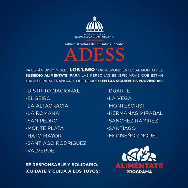 Los 1.650 pesos dominicanos comenzaron a ser entregados a través de la tarjeta Supérate desde el viernes 15 de marzo. Foto: Adess.   