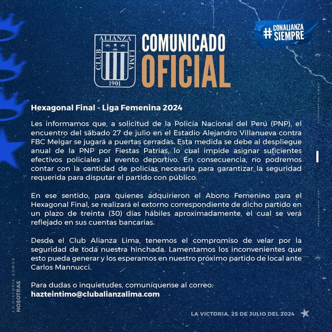 Comunicado de Alianza Lima Femenino 