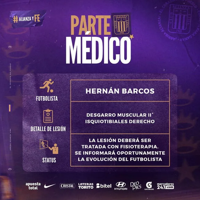 Alianza Lima y el parte médico sobre Hernán Barcos.   