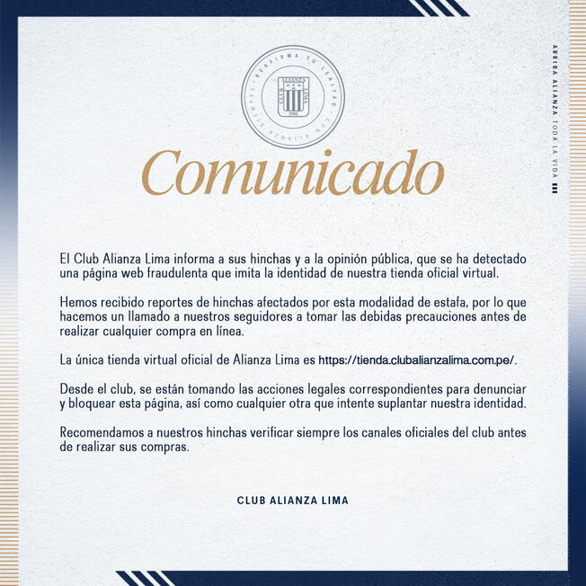 Alianza Lima informó sobre la estafa a hinchas. Foto: Alianza Lima   