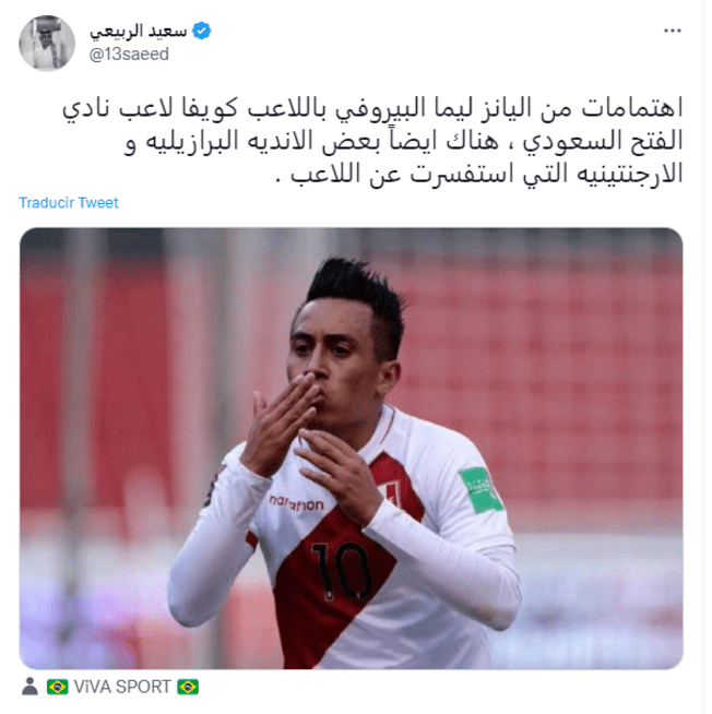 Periodista árabe brindó información de Christian Cueva en su Twitter oficial.   