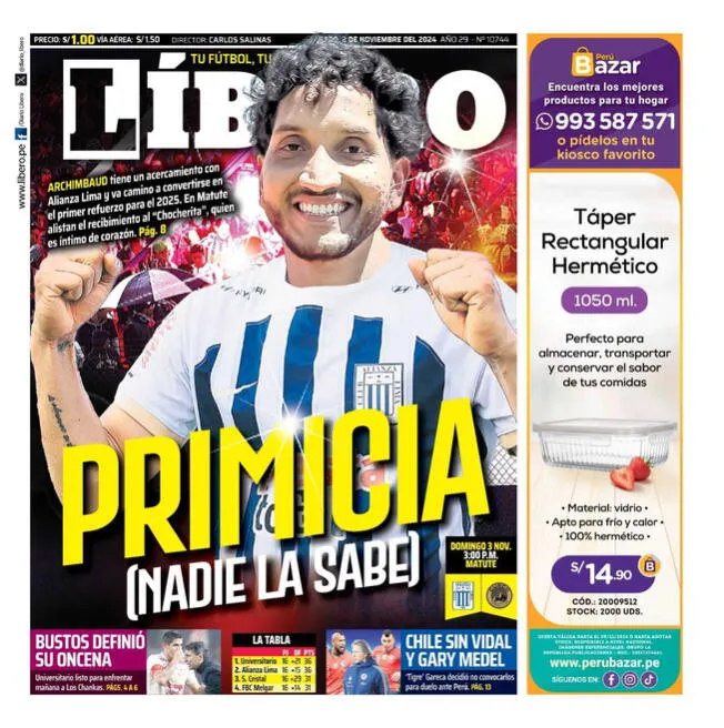 Portada de LÍBERO de 2 de noviembre 2024.   
