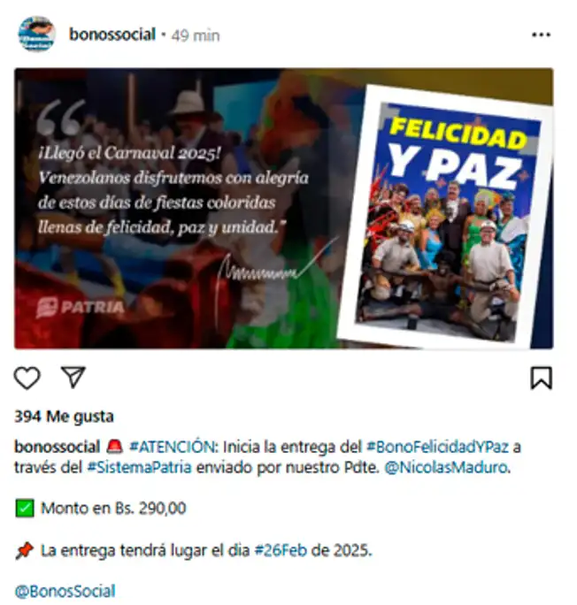 Llegó el Segundo Bono Especial de febrero 2025 con un monto de 290 bolívares. Llegó el Segundo Bono Especial de febrero 2025 con un monto de 290 bolívares.