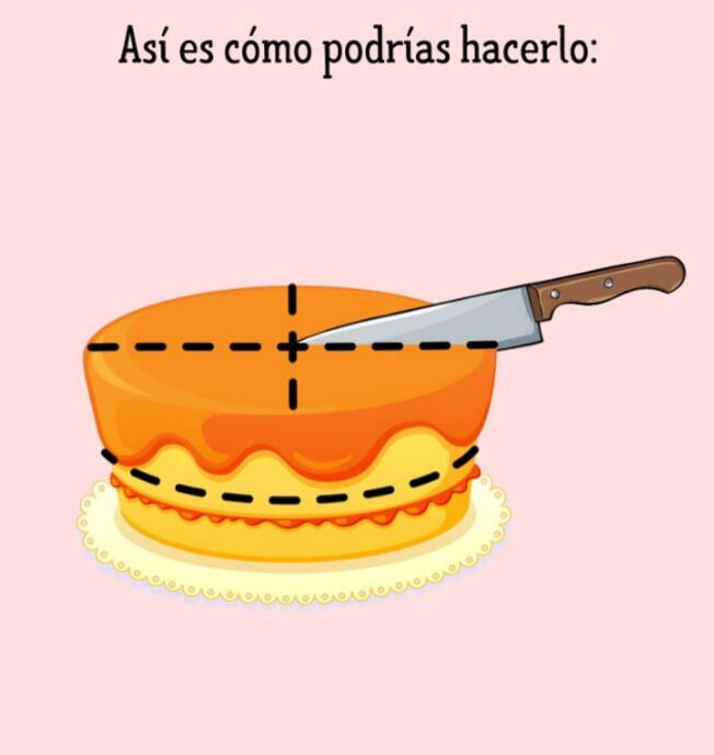 Acertijo visual NIVEL EXPERTO: tienes un pastel, ¿cómo partirlo en 8 partes  en solo 3 cortes?