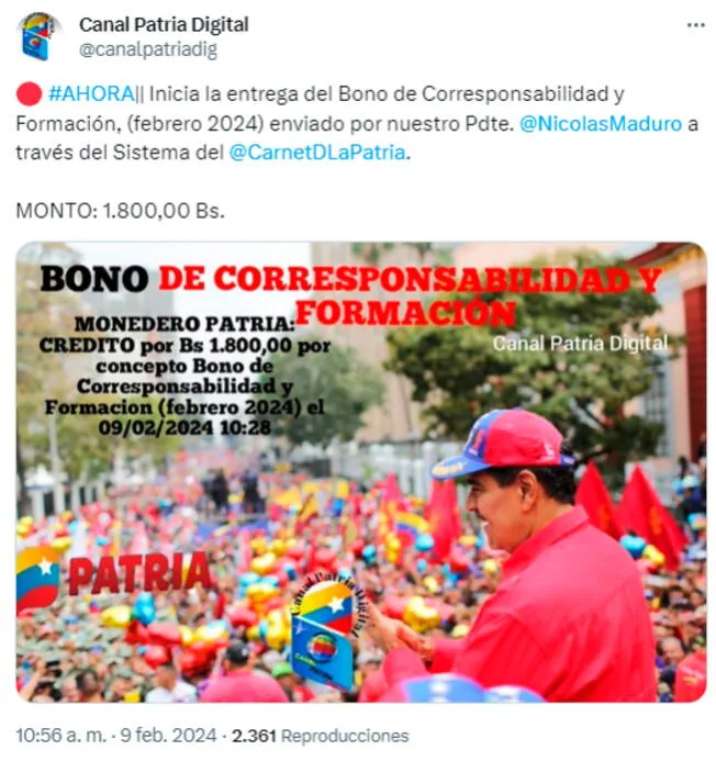  El Bono de Corresponsabilidad y Formación se paga en Venezuela. | Canal Patria    