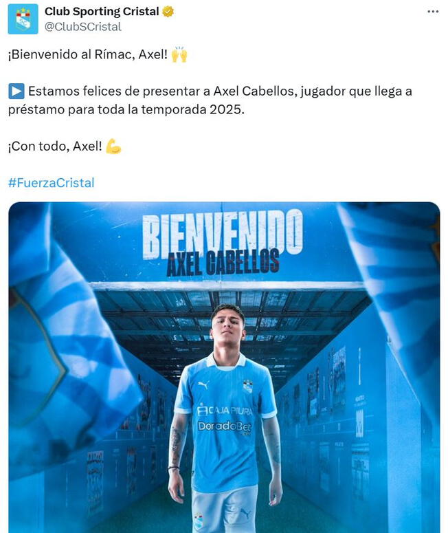 Axel Cabellos es nuevo jugador de Sporting Cristal.   
