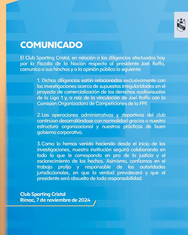 Comunicado de Sporting Cristal. 