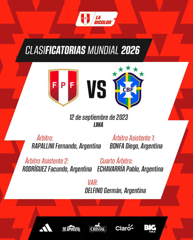 Árbitro del Perú vs Brasil.   