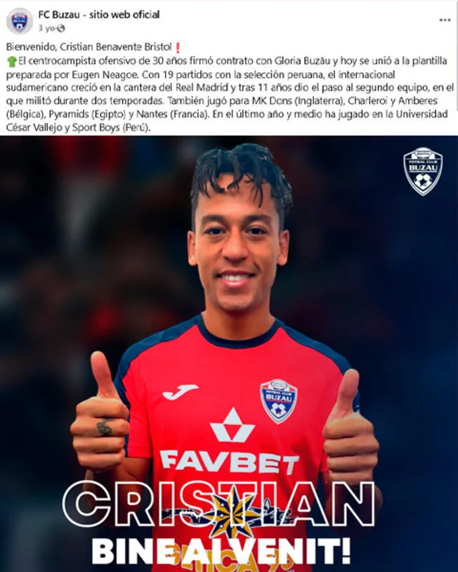 Cristian Benavente se muda a Rumania con el FC Gloria Buzau.   