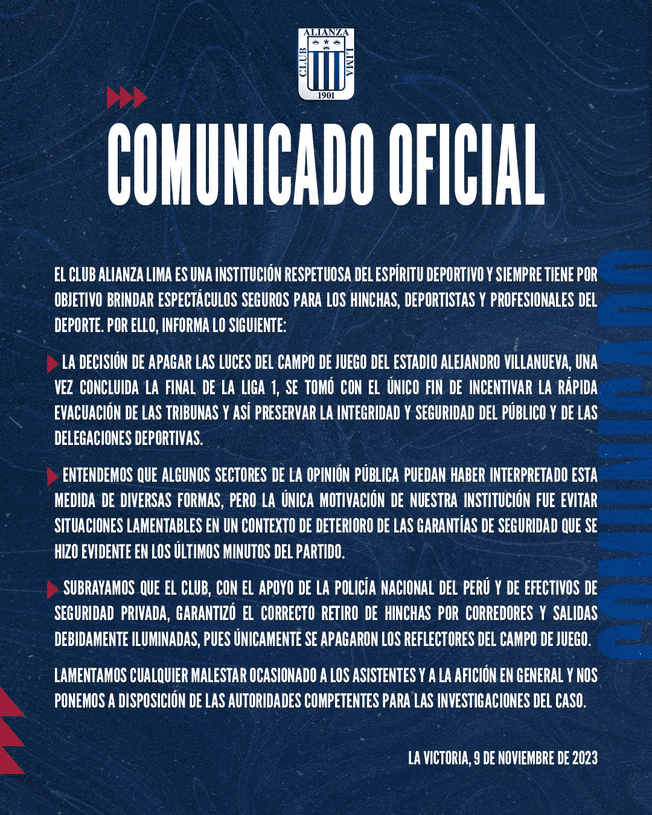 Comunicado de lianza Lima   