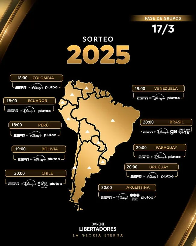 Estos son los horarios en toda Sudamérica para el sorteo de la fase de grupos de la Copa Libertadores 2025. Foto: CONMEBOL   