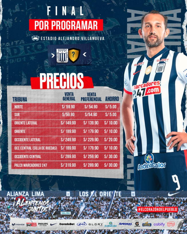 Precios dados por Alianza Lima.   