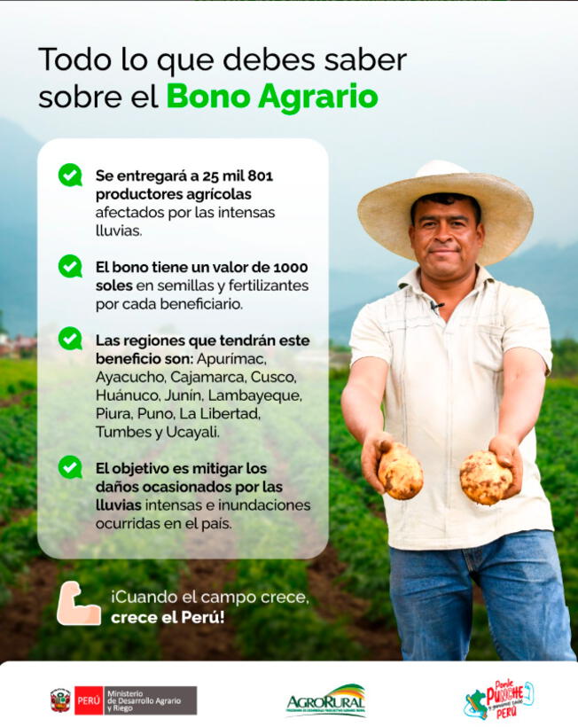 El Bono Agrario valorizado en 1,000 soles se entrega durante todo el 2025/ FOTO: MIDAGRI