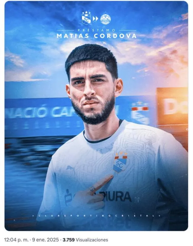 Sporting Cristal confirmó el préstamo de Matías Córdova/Foto: X   