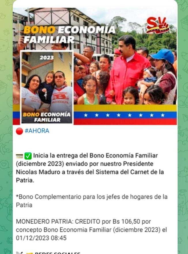 Nicolás Maduro hace entrega del Bono Economía Familiar.   