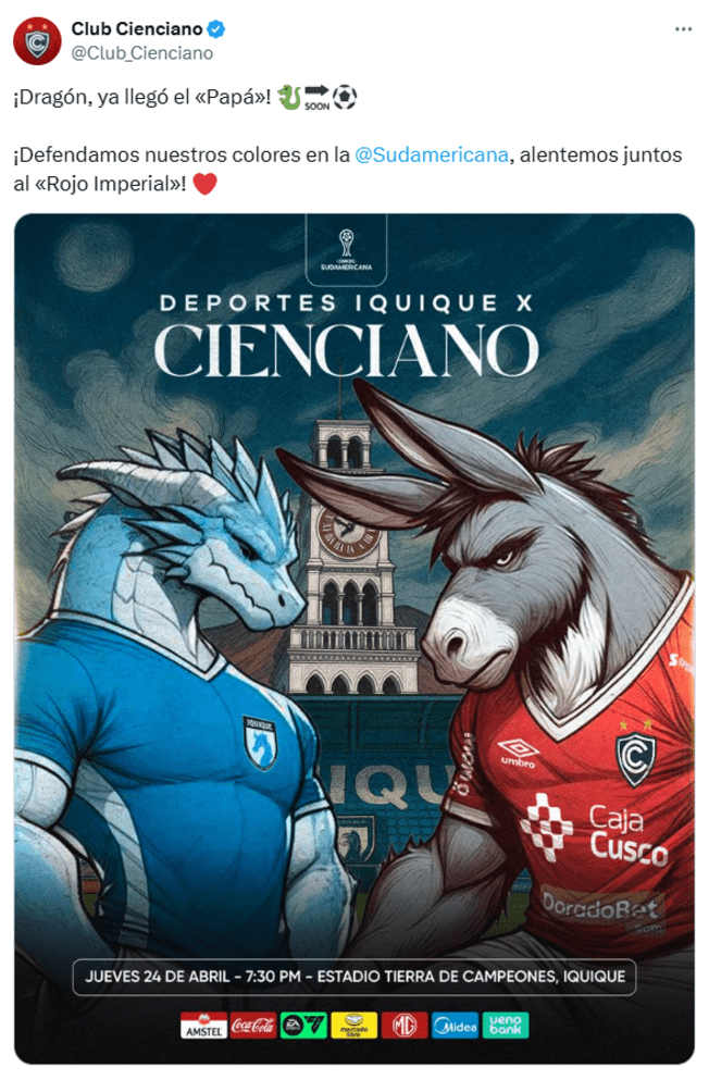 Este fue uno de los mensajes que dejó Cienciano a Deportes Iquique previo al partido por Copa Sudamericana. Foto: Cienciano   