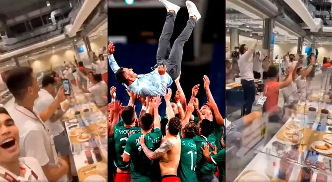 Selección Mexicana celebra medalla de bronce cantando Selección Mexicana celebra medalla de bronce cantando