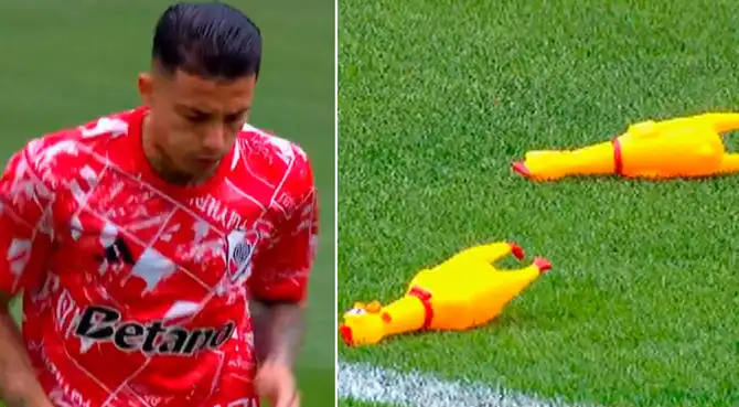 Lanzan gallinas a los jugadores de River Plate cuando salieron a la cancha.
