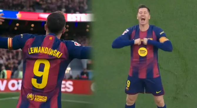 Gol de Robert Lewandowski para el 1-0 de Barcelona en LaLiga.
