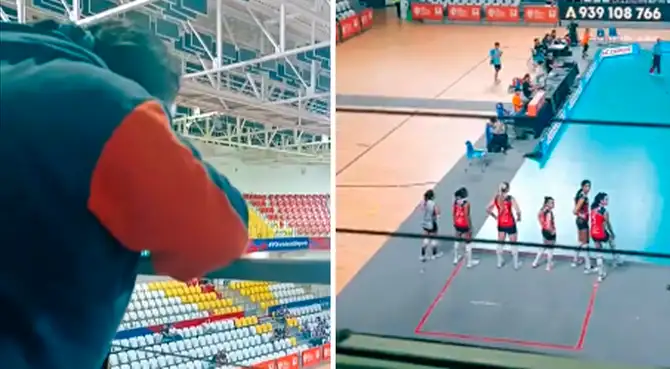 Mujer le cobro a jugadora de San Martín durante partido de la Liga Peruana de Vóley. Foto: composición Libero/difusión