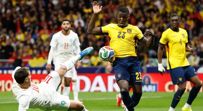 Ecuador le está ganado 1-0 a Marruecos. Foto: AFP