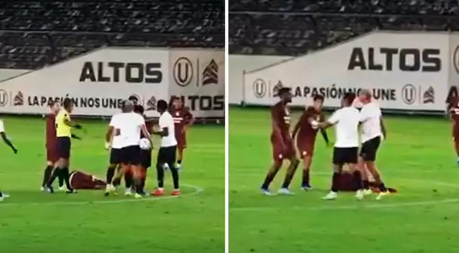 Gassama protagonizó fuerte cruce con Deyverson. Foto: composición Líbero