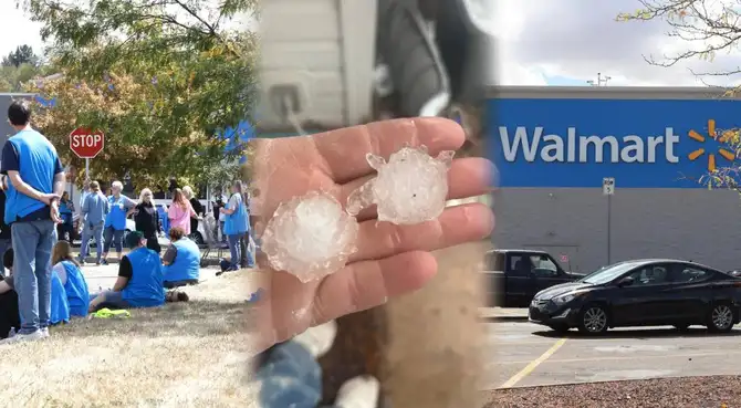 Durante la granizada en Walmart, el personal llevó a los clientes a la parte trasera de la tienda.