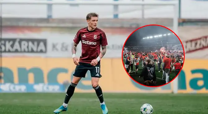 Oliver Sonne estuvo presente cuando hinchas ingresaron al terreno de juego. Foto: composición Líbero/IG