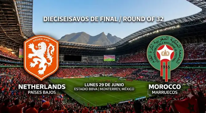 Países Bajos y Marruecos juegan este lunes por los dieciseisavos de final del Mundial 2026.