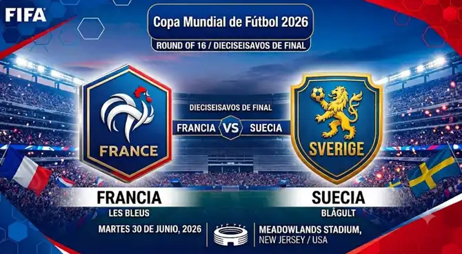 Francia y Suecia juegan este martes por los dieciseisavos de final del Mundial 2026.