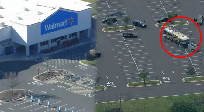 Una persona sigue atrincherada en su autocaravana frente a un Walmart en Lumberton, Nueva Jersey. Una persona sigue atrincherada en su autocaravana frente a un Walmart en Lumberton, Nueva Jersey.