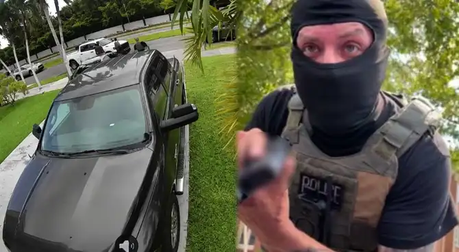 Cámara capta un tenso encuentro entre agentes de ICE y una mujer en su casa de Miramar.