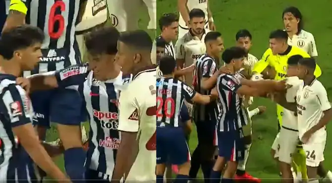 Futbolistas de Alianza Lima y Universitario se pelean en el clásico peruano Futbolistas de Alianza Lima y Universitario se pelean en el clásico peruano