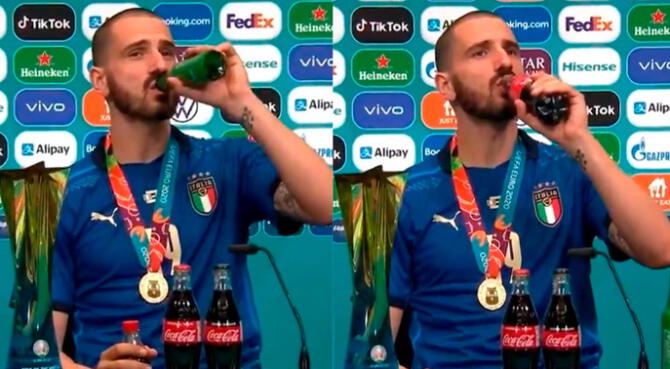 Leonardo Bonucci celebró título de la Eurocopa 2021 bebiendo cerveza y gaseosa.