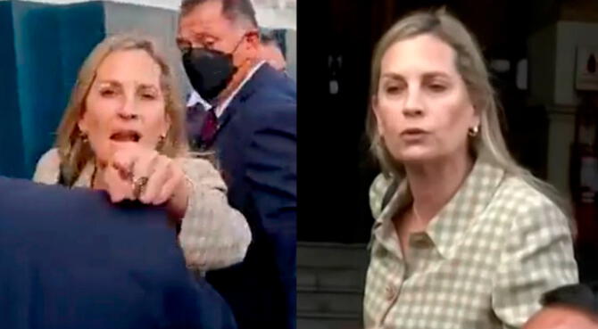 María del Carmen enfrenta y grita a periodistas que solicitan el ingreso al Congreso.