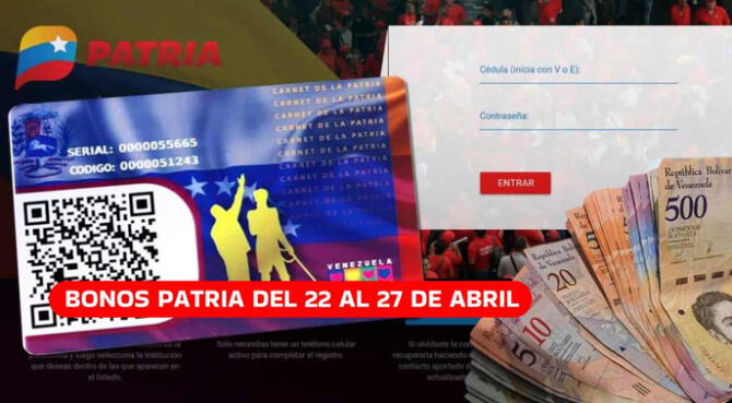 Del 22 al 27 de abril se pagarán nuevos bonos patria a favor de los ciudadanos en Venezuela.