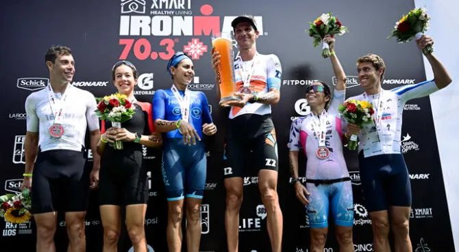 Reinaldo Colucci y Cecilia Pérez ganan el Xmart Healthy Living Ironman 70.3 Lima 2024